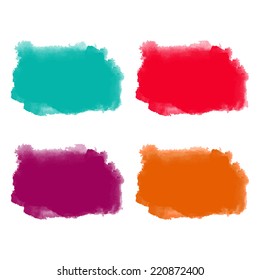 Set watercolor colorful rainbow backgrounds. Blocks, rectangles, paint stains isolated on a white. Art abstract