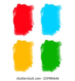 Set watercolor colorful rainbow blocks, paint stains isolated on a white background. Art abstract. Frames, brush strokes
