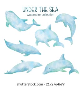 set of watercolor cute animal and plant Marine life under sea vector illustration. Cartoon ocean marine scenes isolated for aquarium or sea waters collection