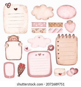 Set Of Watercolor Cute Planner Template And Sticker 