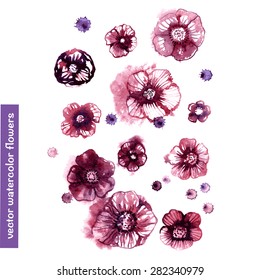 Set of watercolor design floral elements. 