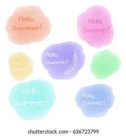 Set of watercolor drops. Hello summer backgrounds