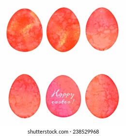 Set of watercolor eggs. Easter design elements. Vector illustration.