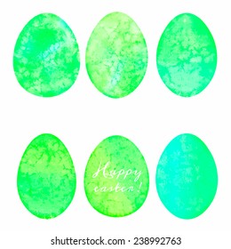 Set of watercolor eggs. Easter design elements. Vector illustration.