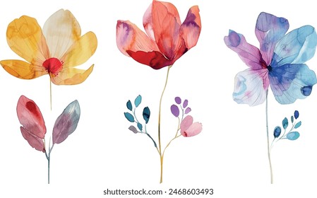 Set of watercolor elegant flowers, isolated for design clipart