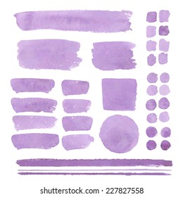 Set of watercolor elements, isolated on white, for trendy design of your website / Vector Illustration