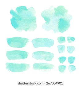 Set of watercolor elements, isolated on white, for trendy design of your website / Vector Illustration