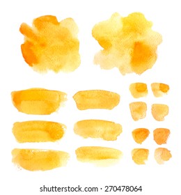 Set of watercolor elements, isolated on white, for trendy design of your website   / Vector Illustration