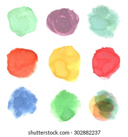 Set of watercolor elements, isolated on white background. Vector Illustration