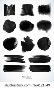 Set of watercolor elements, isolated on white, for trendy design. Vector Illustration