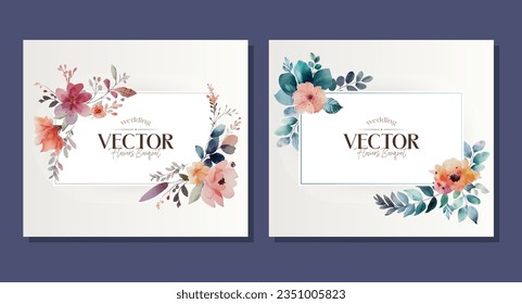 Conjunto de diseños florales de acuarela para tarjetas de felicitación o invitaciones. 