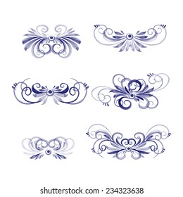 set of watercolor floral disign elements