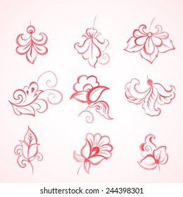 set of watercolor floral disign elements