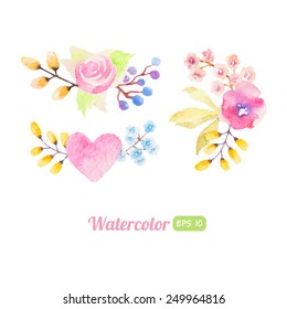 set of watercolor floral elements