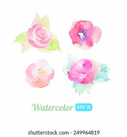 set of watercolor floral elements
