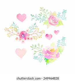 set of watercolor floral elements