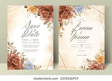 Set of Watercolor Floral Frame Wedding Invitation Template