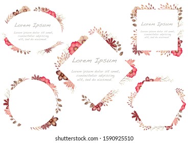 Set of watercolor floral frames isolated on white background. Vector illustration.
