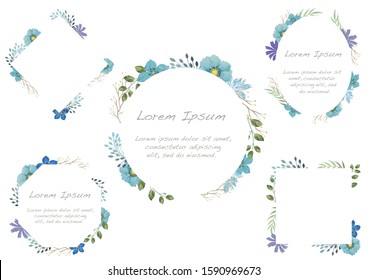 Set of watercolor floral frames isolated on white background. Vector illustration.
