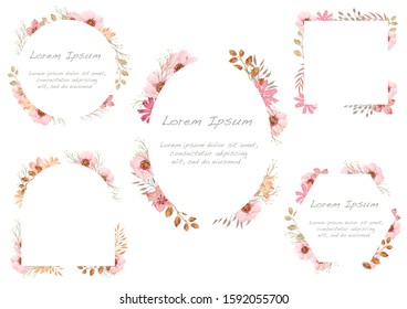 Set of watercolor floral frames isolated on white background. Vector illustration.