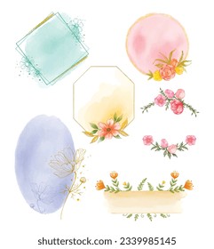 set of Watercolor floral wreath bouquet