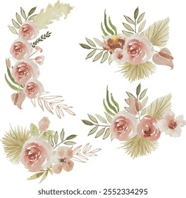 set of Watercolor Flower Arrangement. Rustic Flower. Wedding Flower. Flower arrangement vector