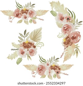 set of Watercolor Flower Arrangement. Rustic Flower. Wedding Flower. Flower arrangement vector