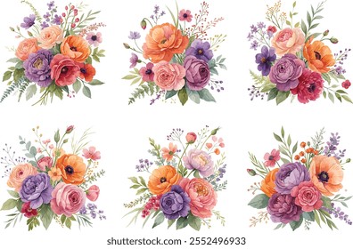 conjunto de aquarela flor banquete arte design Silhueta