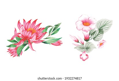 Set Watercolor Flower Leaf Watercolor Art Stock Vector (Royalty Free ...