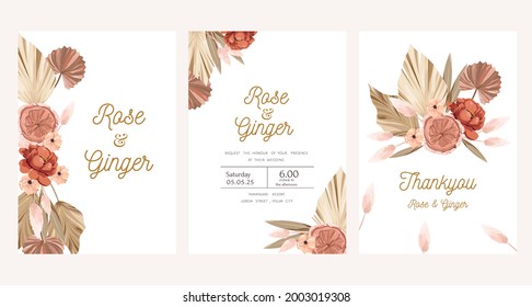 set of watercolor flower wedding invitation card template