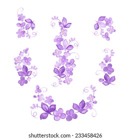 Set of watercolor  flowers, branches, leaves. Hand painted elements for design. Aquarelle frame. Vector templates.