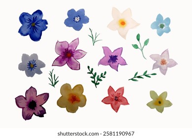 set of watercolor flowers isolate vector