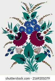 set of watercolor flowers, ornament, floral painting, decorative painting with colored ornaments, floral ornament