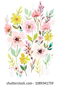 Set of watercolor flowers. Vector