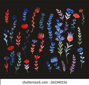Set of watercolor flowers (vector)