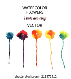 Set of watercolor flowers. Vector bright set