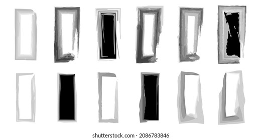 A set of  watercolor frames for photos and images. Decoration for photos. The colors of the frames are gray and black. Vector illustration.