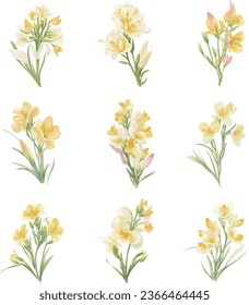 Set mit Gefrierblumen in Aquarellfarben. Handgezeichnete Vektorgrafik.