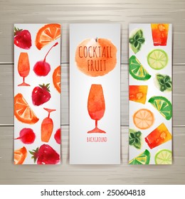 Set of watercolor fruit cocktail banners