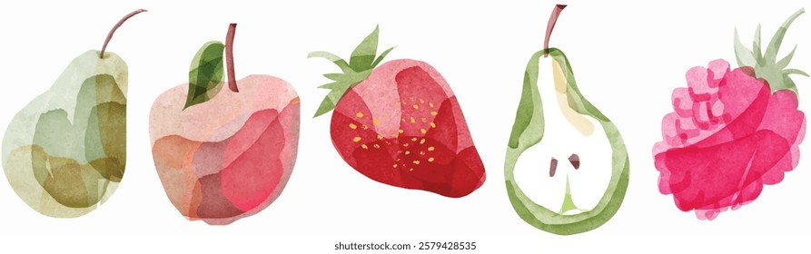 set of watercolor fruit hand drawn illustrations, isolated on white background