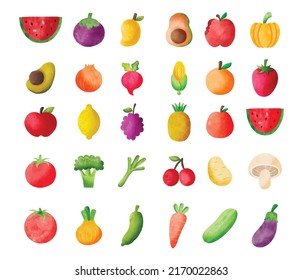 Set of watercolor fruits and vegetables