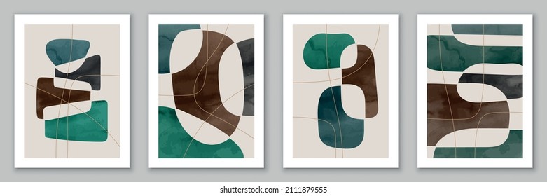 Set of watercolor, geometric backgrounds. Design for poster, wall decoration, cover. EPS10 vector template.