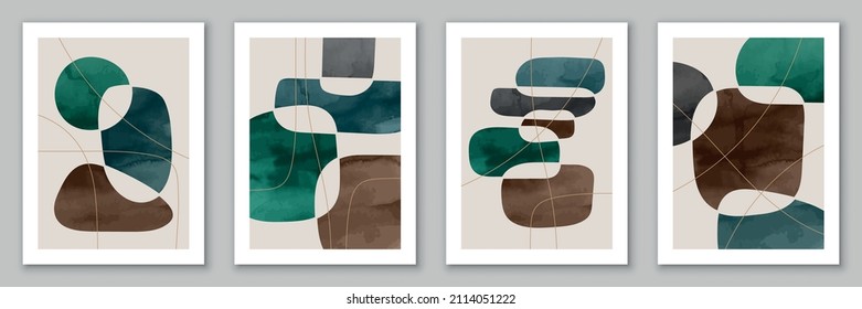 Set of watercolor, geometric backgrounds. Design for poster, wall decoration, cover. EPS10 vector template.