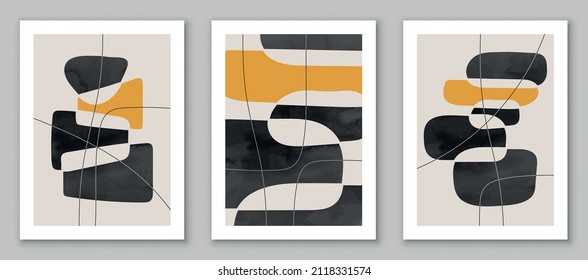 Set of watercolor, geometric backgrounds. Design for poster, wall decoration, cover. EPS10 vector template.