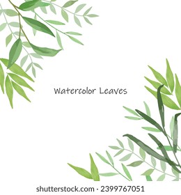 Set of watercolor green leaves elements. Collection botanical vector isolated on white background suitable for Wedding Invitation, save the date, thank you, or greeting card.
