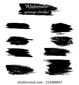Set of watercolor grunge brushes. Vector hand drawn strokes for banners. Abstract shape. 