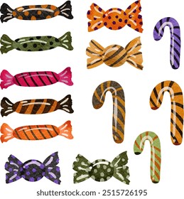 Set of Watercolor Halloween Candy Element. Trick or Treat. halloween. Spooky.