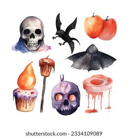 set of watercolor halloween elements