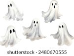 Set of watercolor Halloween Ghost set	
