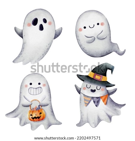 Set of watercolor Halloween Ghost set 2. Vector illustration.